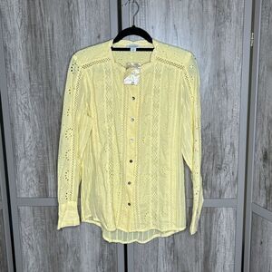 Sundance Eyelet Button Up Shirt Bohemian Long Sleeve Yellow Color Size M